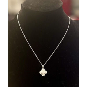 White Gold Plated Pave Clover Necklace NEW by Nikola Valenti